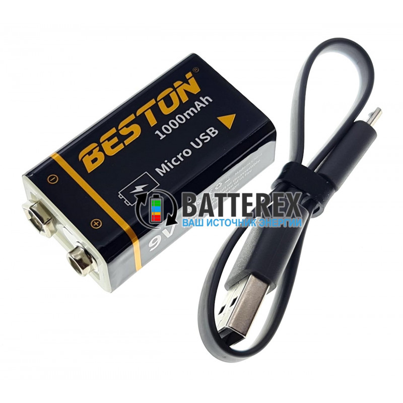 Аккумулятор Крона Li-ion Beston 9V 1000mah с зарядкой от micro USB