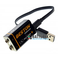Beston 9V 1000mah micro-USB - аккумулятор Крона Li-ion с зарядкой от USB + кабель в комплекте - высокая реальная ёмкость