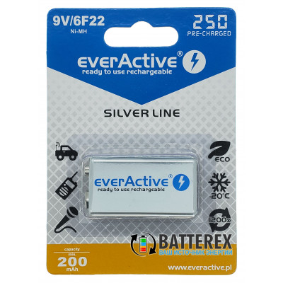 EverActive 9V 250mah - аккумулятор Крона NiMH с низким саморазрядом на 1200 циклов