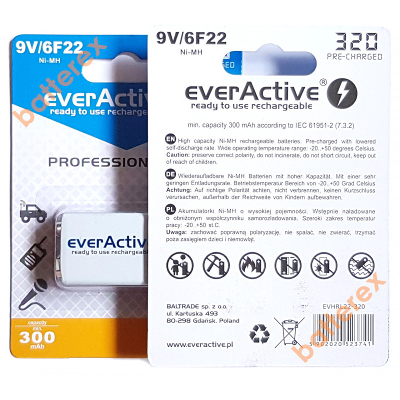 Аккумулятор Крона EverActive 9V 320mah