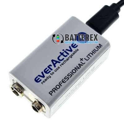 Everactive 9V 550mah micro-USB - аккумулятор Крона Li-ion с зарядкой от USB