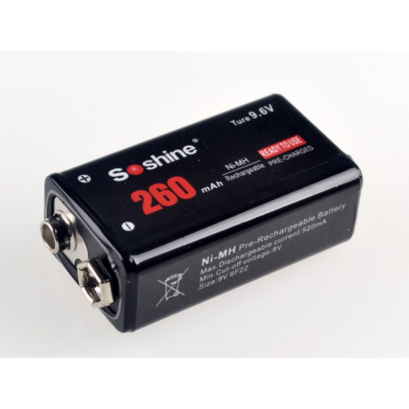 Аккумулятор Крона Soshine 9.6V 260mah с повышенным напряжением для долгой работы Аккумулятор Крона Soshine 9.6V 260mah с повышенным напряжением для долгой работы
