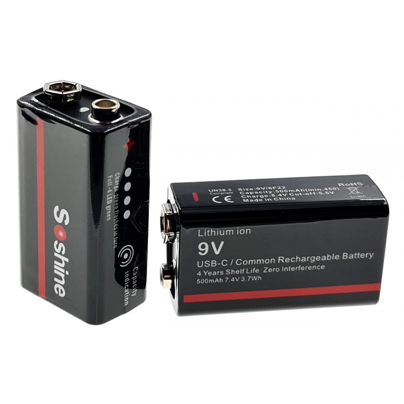 USB аккумулятор Крона Li-Ion Soshine 9V 500mah с портом Type-C для зарядки и индикатором уровня заряда USB аккумулятор Крона Li-Ion Soshine 9V 500mah с портом Type-C для зарядки и индикатором уровня заряда
