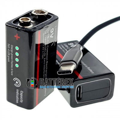 Soshine 9V 500mah USB Type-C - аккумулятор Крона Li-ion с зарядкой от USB и индикатором уровня заряда