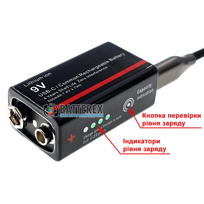 USB аккумулятор Крона Li-Ion Soshine 9V 500mah с портом Type-C для зарядки и индикатором уровня заряда USB аккумулятор Крона Li-Ion Soshine 9V 500mah с портом Type-C для зарядки и индикатором уровня заряда