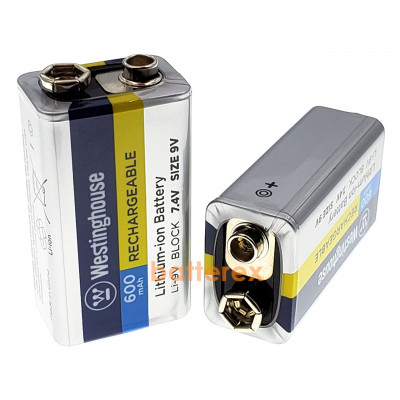 Westinghouse 9V 600mah - аккумулятор Крона Li-ion с высокой ёмкостью 660-690mah и низким саморазрядом Westinghouse 9V 600mah - аккумулятор Крона Li-ion с высокой ёмкостью 660-690mah и низким саморазрядом