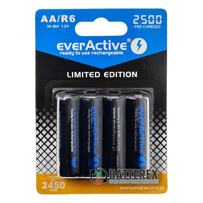 Пальчиковые АА аккумуляторы AA EverActive 2500mah Limited Edition - упаковка 4 шт. в блистере