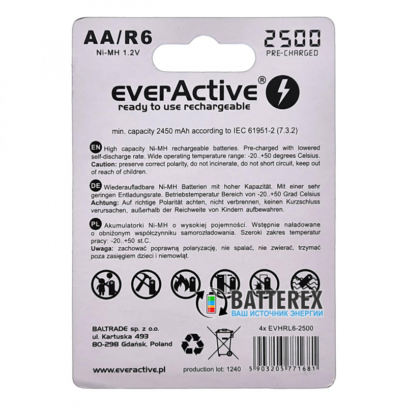 Пальчиковые АА аккумуляторы AA EverActive 2500mah Limited Edition - упаковка 4 шт. в блистере