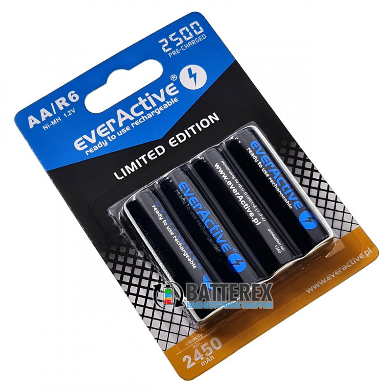Пальчиковые АА аккумуляторы AA EverActive 2500mah Limited Edition - упаковка 4 шт. в блистере