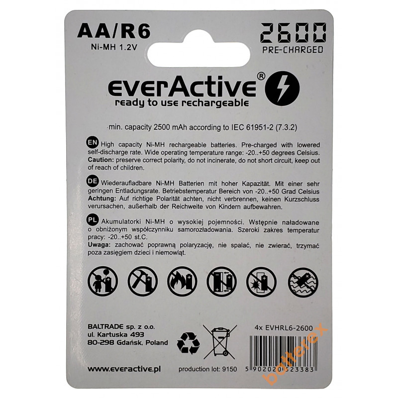АА аккумуляторы EverActive 2000 mah Silver Line - 4 шт. в блистере