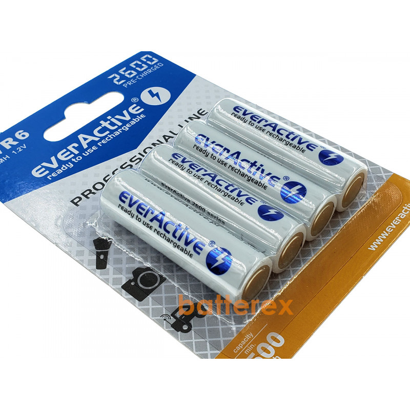 Пальчиковые АА аккумуляторы EverActive 2600 mah - 4 шт. в блистере Пальчиковые АА аккумуляторы EverActive 2600 mah - 4 шт. в блистере