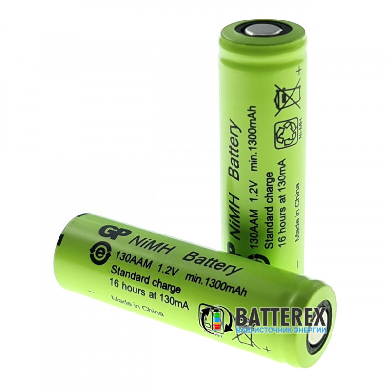 Аккумулятор промышленный AA GP NiMH 1300mah Flat Top с плоским контактом Плюс
