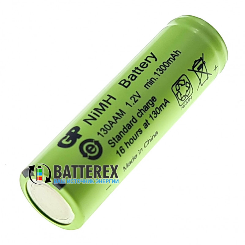 Аккумулятор промышленный AA GP NiMH 1300mah Flat Top с плоским контактом Плюс