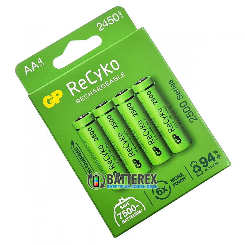 Пальчиковые АА аккумуляторы GP Recyko 2500mah - картонная упаковка 4 шт.