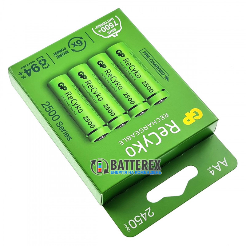 Пальчиковые АА аккумуляторы GP Recyko 2500mah - картонная упаковка 4 шт.