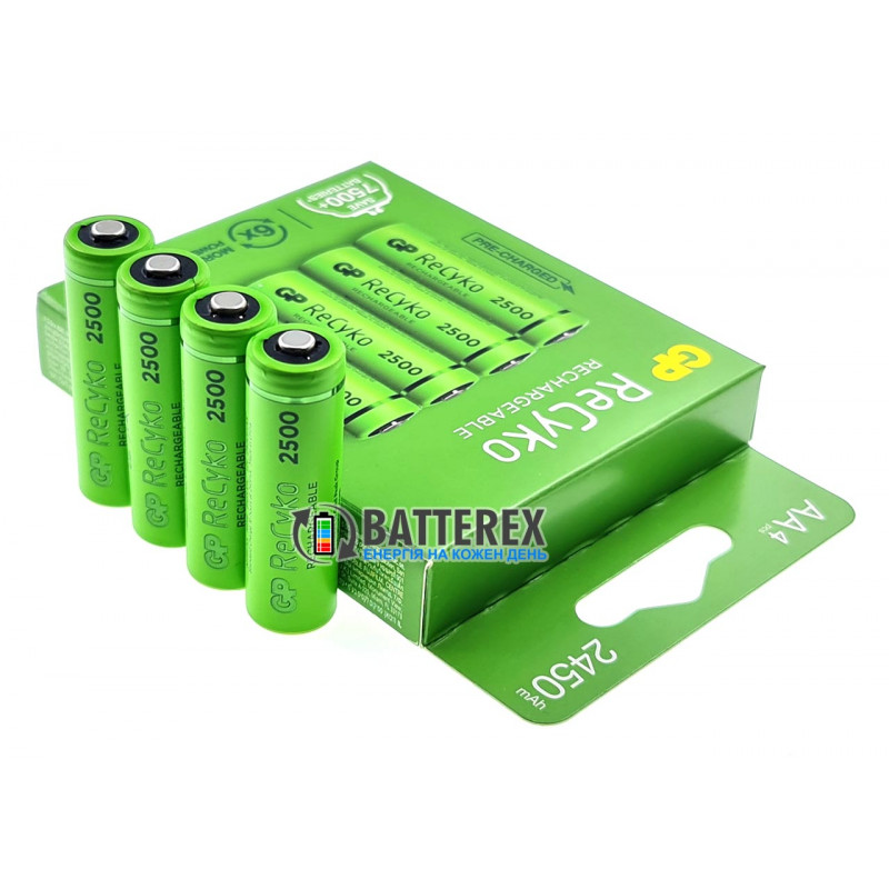 Пальчиковые АА аккумуляторы GP Recyko 2500mah - картонная упаковка 4 шт.