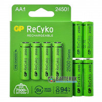 AA GP Recyko 2500mah с низким саморазрядом - картонная упаковка 4 шт.