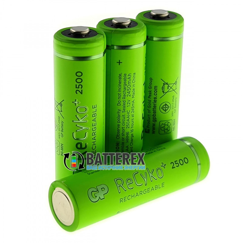 Пальчиковые АА аккумуляторы GP Recyko 2500mah - поштучно от 1 шт - цена за 1 аккумулятор