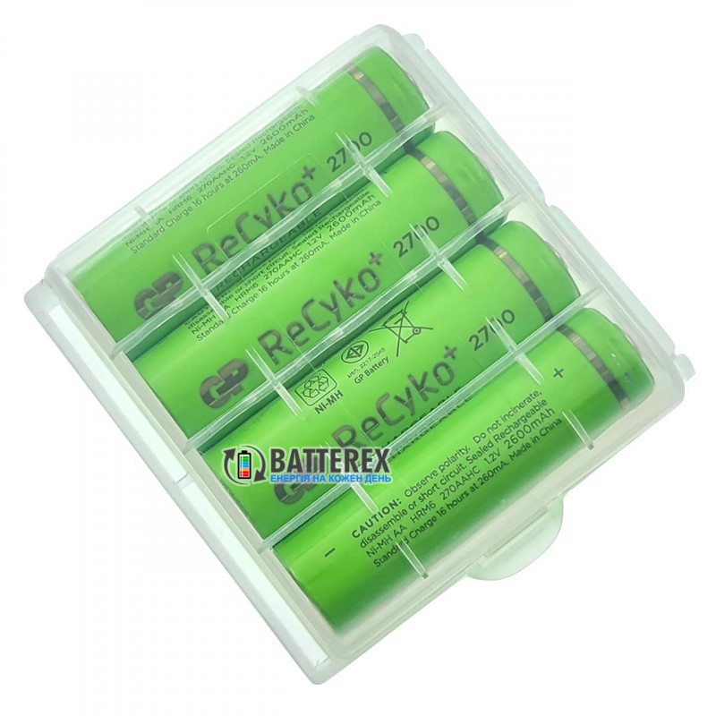 Пальчиковые АА аккумуляторы GP Recyko 2700mah - 4 шт в пластиковом боксе Пальчиковые АА аккумуляторы GP Recyko 2700mah - 4 шт в пластиковом боксе