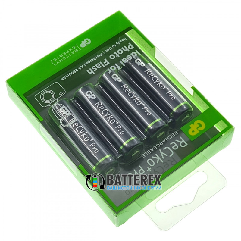 Пальчиковые АА аккумуляторы GP Recyko Pro 2600mah Photo Flash - 4 шт. в блистере Пальчиковые АА аккумуляторы GP Recyko Pro 2600mah Photo Flash - 4 шт. в блистере
