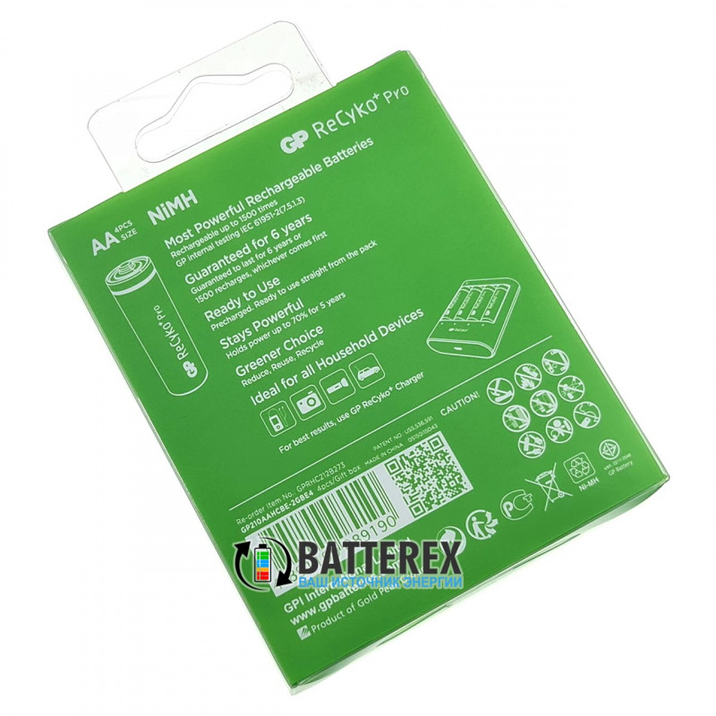 Пальчиковые АА аккумуляторы GP Recyko Pro 2000mah на 1500 циклов - 4 шт. в блистере Пальчиковые АА аккумуляторы GP Recyko Pro 2000mah на 1500 циклов - 4 шт. в блистере