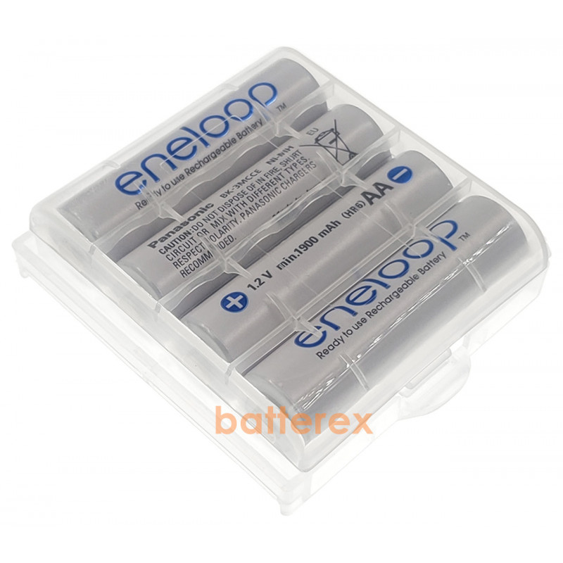 AA аккумуляторы Panasonic Eneloop 2000 mah (min. 1900mah) BK-3MCCE - 4 шт. в пластиковом боксе белого цвета