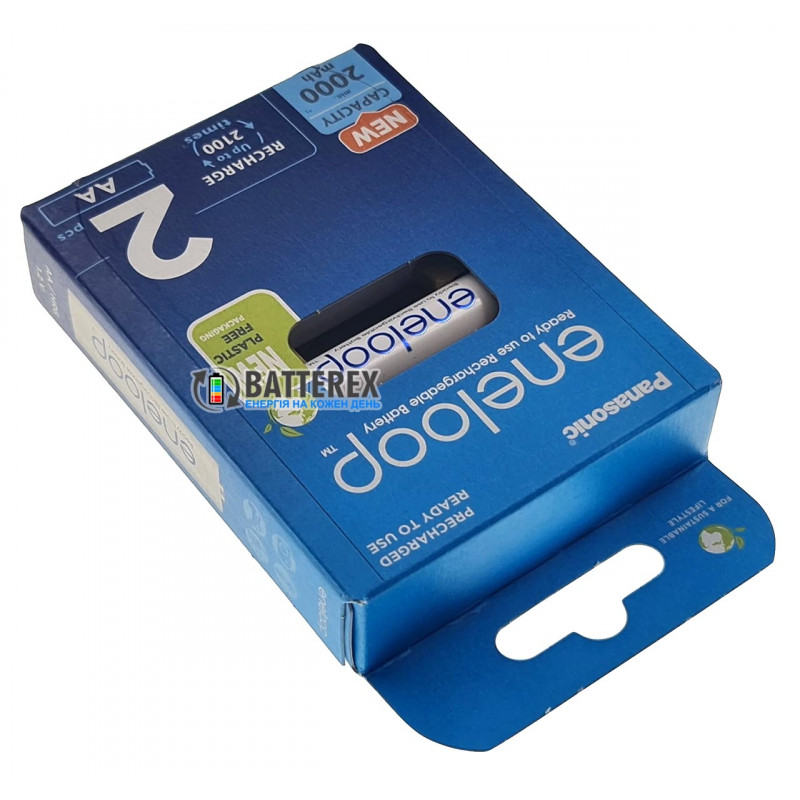 2 аккумулятора AA Panasonic Eneloop 2000 mah BK-3MCDE/2BE в картонной эко-упаковке EcoBox