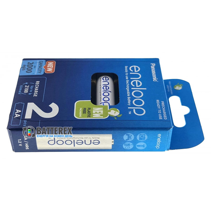 2 аккумулятора AA Panasonic Eneloop 2000 mah BK-3MCDE/2BE в картонной эко-упаковке EcoBox
