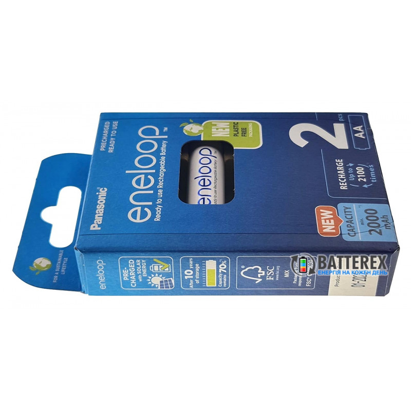 2 аккумулятора AA Panasonic Eneloop 2000 mah BK-3MCDE/2BE в картонной эко-упаковке EcoBox
