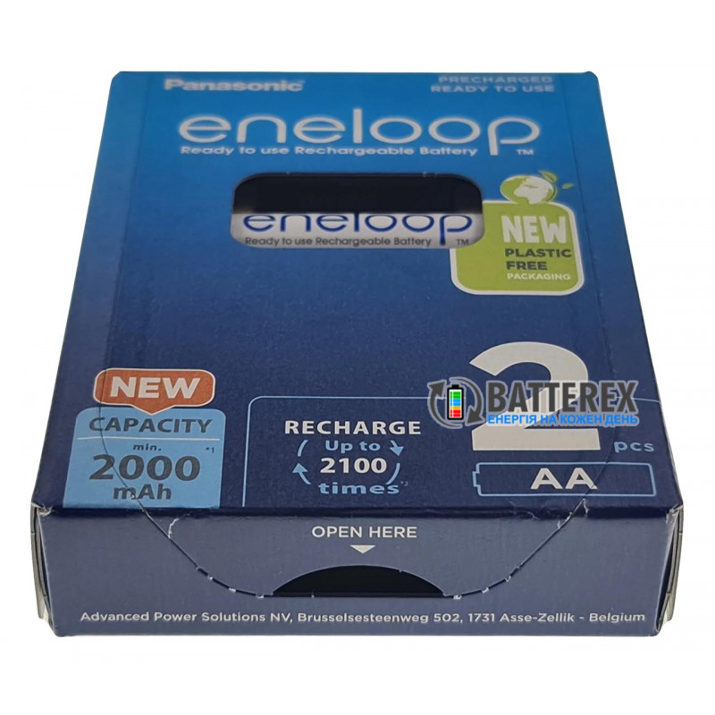 2 аккумулятора AA Panasonic Eneloop 2000 mah BK-3MCDE/2BE в картонной эко-упаковке EcoBox