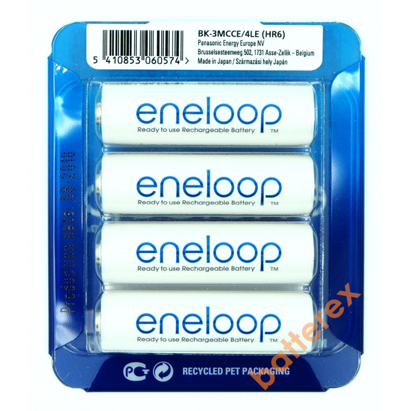 Пальчиковые AA аккумуляторы Panasonic Eneloop 2000mah (min.1900mah) BK-3MCCE/4LE в слайд-блистере Sliding Pack - упаковка 4 шт. Оригинал - Япония!