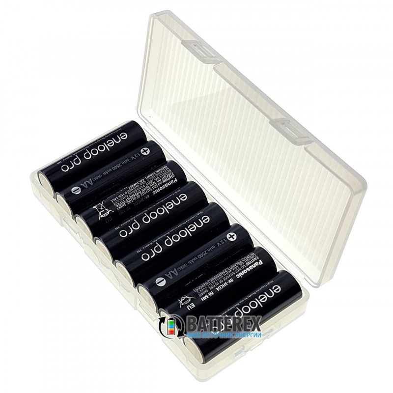 Аккумуляторы AA Panasonic Eneloop Pro 2600 mah BK-3HCDE (min. 2500mah) - 8 шт в пластиковом боксе
