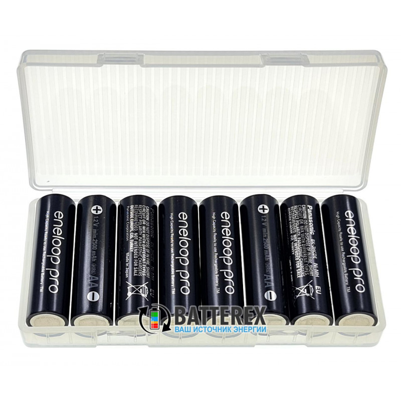 Аккумуляторы AA Panasonic Eneloop Pro 2600 mah BK-3HCDE (min. 2500mah) - 8 шт в пластиковом боксе