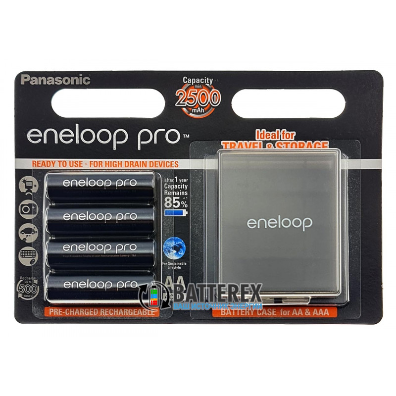 Аккумуляторы AA Panasonic Eneloop Pro 2600 mah BK-3HCDE - картонная упаковка 4 шт в комплекте с фирменным боксом