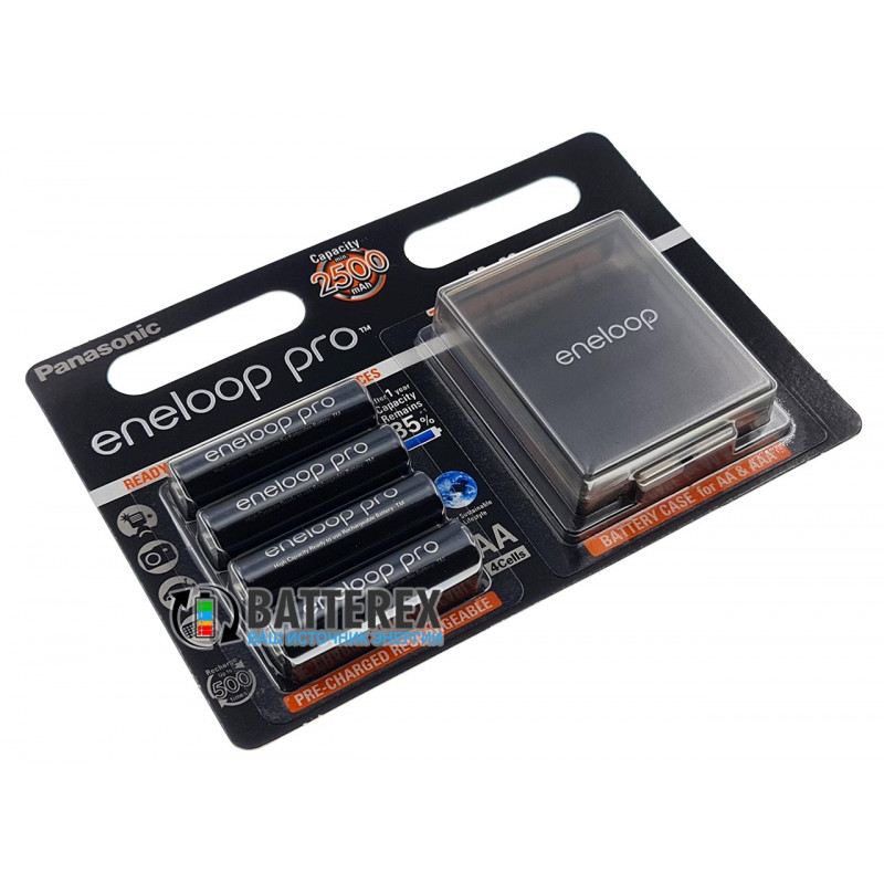 Аккумуляторы AA Panasonic Eneloop Pro 2600 mah BK-3HCDE - картонная упаковка 4 шт в комплекте с фирменным боксом