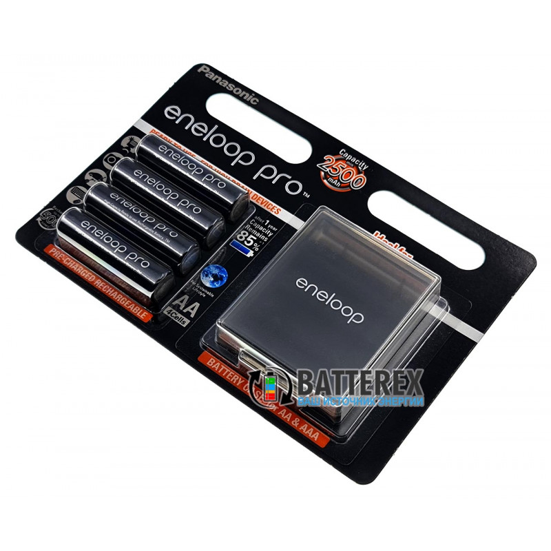 Аккумуляторы AA Panasonic Eneloop Pro 2600 mah BK-3HCDE - картонная упаковка 4 шт в комплекте с фирменным боксом