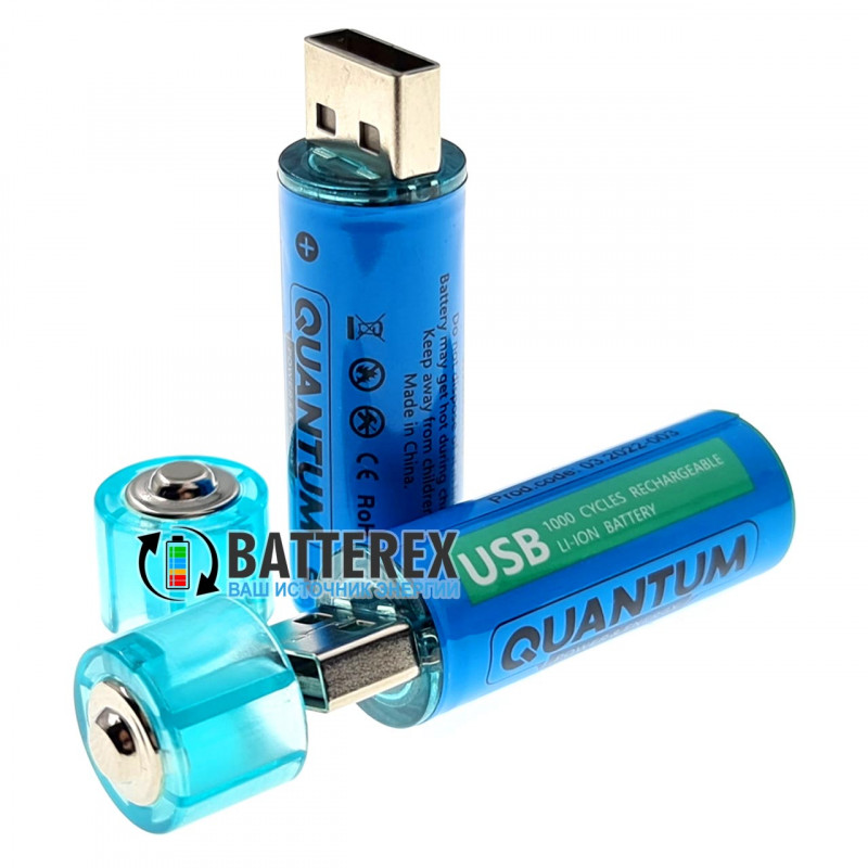 Литиевый USB аккумулятор AA Li-ion Quantum 1100mah 1.5V USB Литиевый USB аккумулятор AA Li-ion Quantum 1100mah 1.5V USB