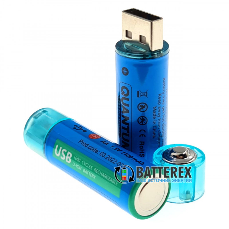 Литиевый USB аккумулятор AA Li-ion Quantum 1100mah 1.5V USB Литиевый USB аккумулятор AA Li-ion Quantum 1100mah 1.5V USB