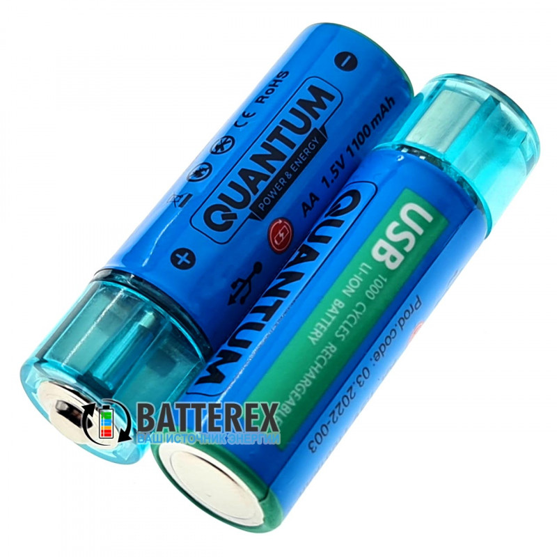 Литиевый USB аккумулятор AA Li-ion Quantum 1100mah 1.5V USB Литиевый USB аккумулятор AA Li-ion Quantum 1100mah 1.5V USB
