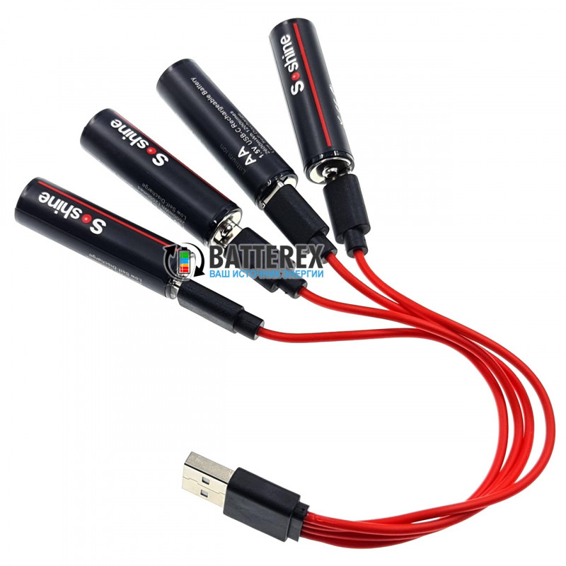 Аккумуляторы AA Li-ion Soshine 1.5V 2600mWh с зарядкой от USB Type-C - комплект 4 аккумулятора, зарядный кабель и бокс для хранения Аккумуляторы AA Li-ion Soshine 1.5V 2600mWh с зарядкой от USB Type-C - комплект 4 аккумулятора, зарядный кабель и бокс для хранения