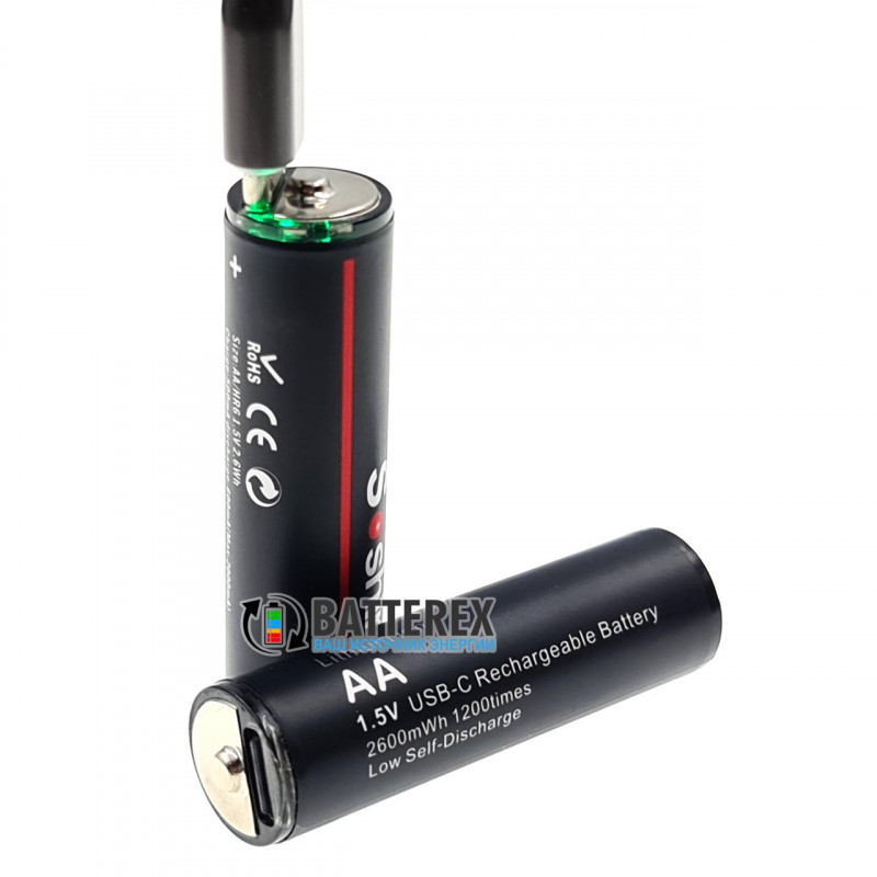 Литиевый аккумулятор AA Li-ion Soshine 1.5V 2600mWh с зарядкой от USB Type-C поштучно от 1 шт. Литиевый аккумулятор AA Li-ion Soshine 1.5V 2600mWh с зарядкой от USB Type-C поштучно от 1 шт.