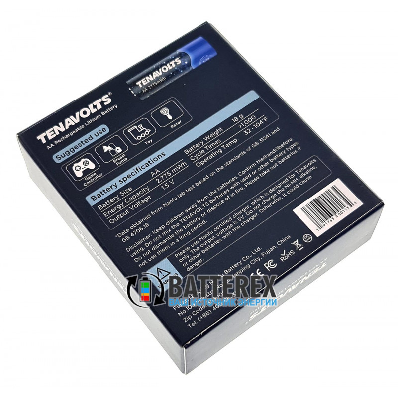 Аккумулятор АА литий-ионный 1,5V Tenavolts 2775mWh - 4 шт. в оригинальном боксе Аккумулятор АА литий-ионный 1,5V Tenavolts 2775mWh - 4 шт. в оригинальном боксе