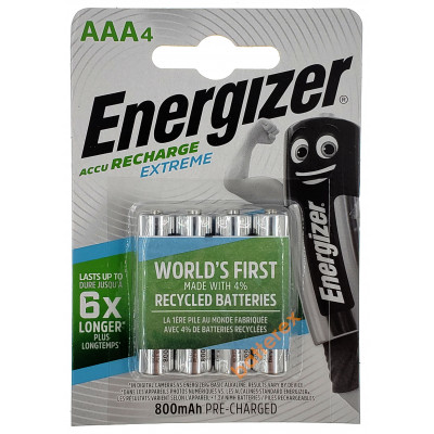 AAA Energizer Extreme 800 mah Pre-Charged - 4 аккумулятора в блистере. Оригинал, Япония