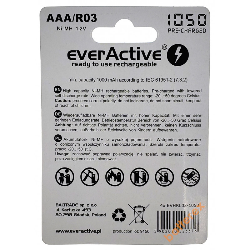 ААА EverActive 1050 mah - 4 аккумулятора в блистере ААА EverActive 1050 mah - 4 аккумулятора в блистере