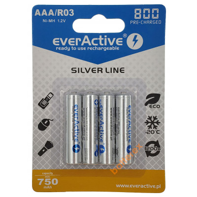 AAA EverActive 800 mah Silver Line - 4 аккумулятора в блистере