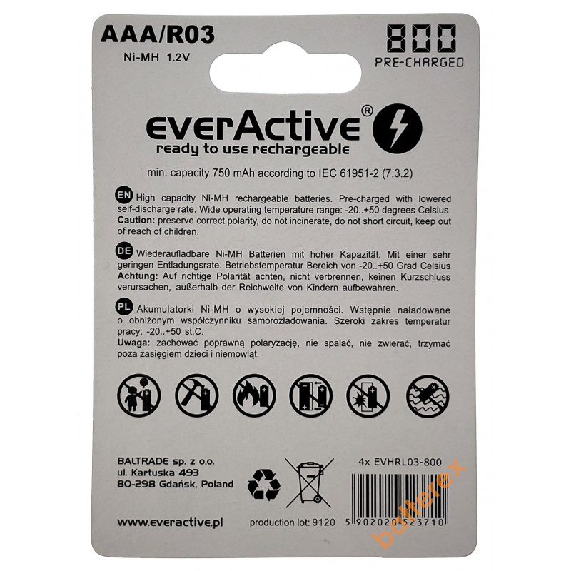 AAA EverActive 800 mah Silver Line - 4 аккумулятора в блистере AAA EverActive 800 mah Silver Line - 4 аккумулятора в блистере