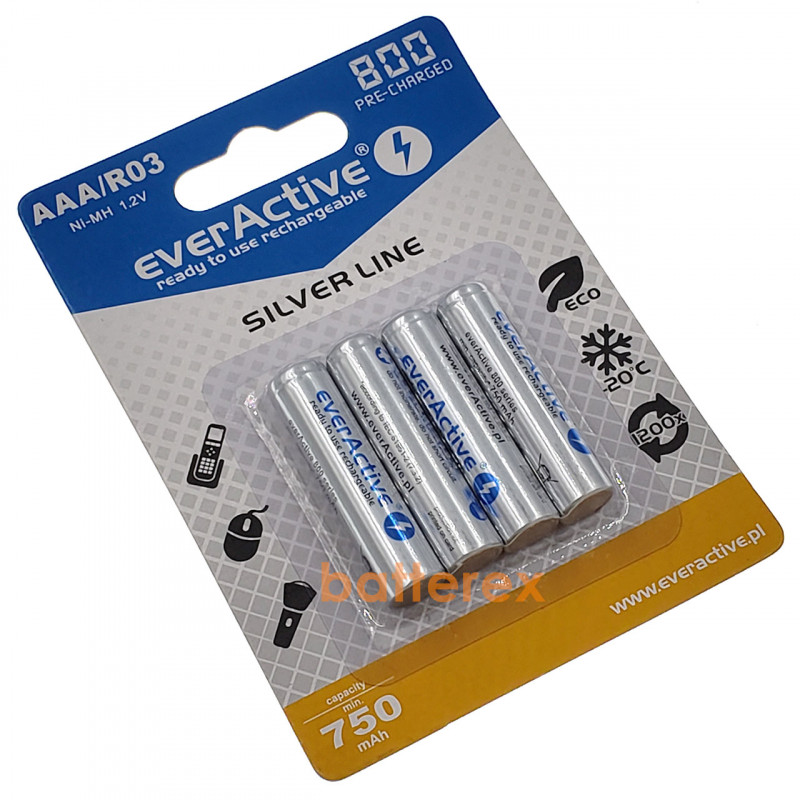 AAA EverActive 800 mah Silver Line - 4 аккумулятора в блистере AAA EverActive 800 mah Silver Line - 4 аккумулятора в блистере