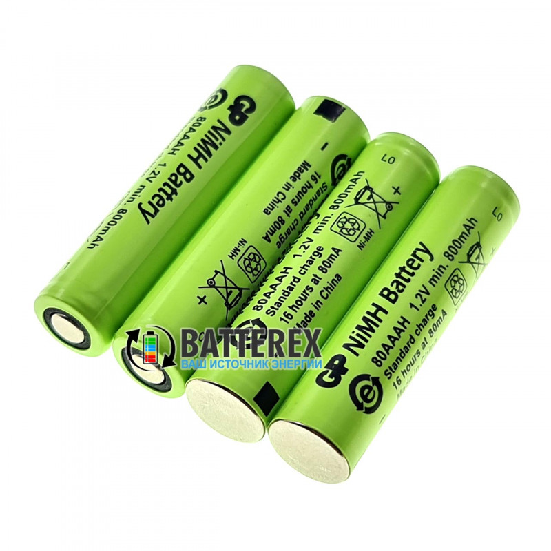Аккумулятор промышленный AAA GP 80AAAH NiMH 800mah Flat Top с плоским контактом Плюс Аккумулятор промышленный AAA GP 80AAAH NiMH 800mah Flat Top с плоским контактом Плюс