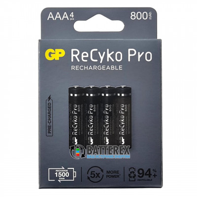 AAA GP Recyko Pro 800mah (1500 циклов, низкий саморазряд) - упаковка на 4 аккумулятора