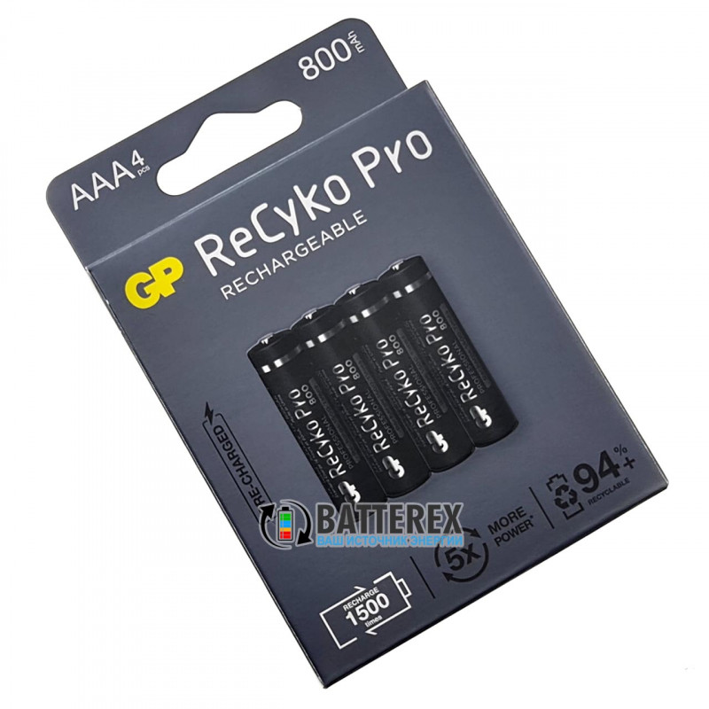 Минипальчиковые ААА аккумуляторы GP Recyko Pro 800mah на 1500 циклов - 4 шт. в коробочке